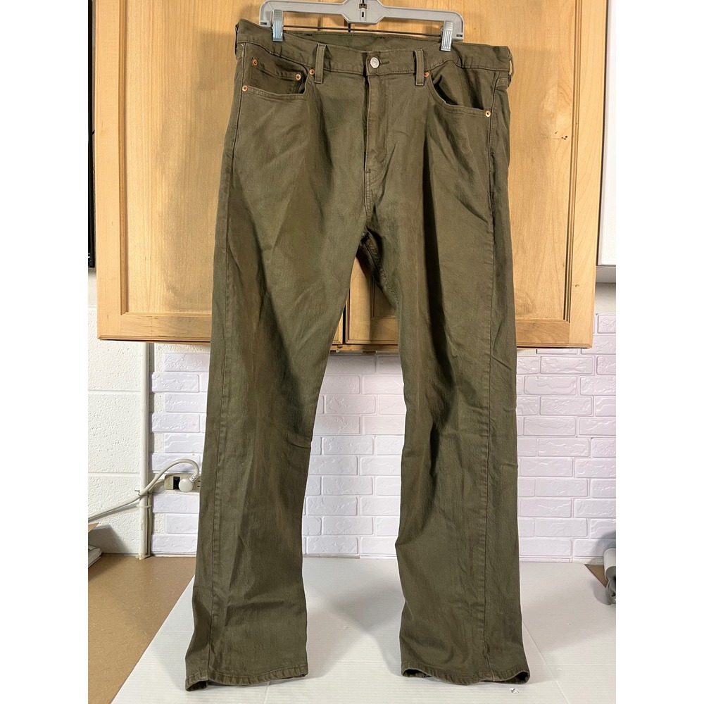 Levi 505 Regular Fit Pants Mens 38x34 Olive Green Straight Leg Cotton Blend